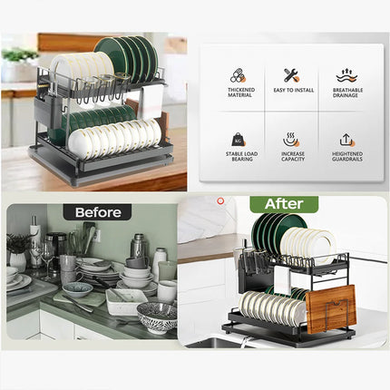 Detachable Dish Drying Rack with Drain Board and Utensil Holder, Large Dish Drying Rack for Kitchen Counter