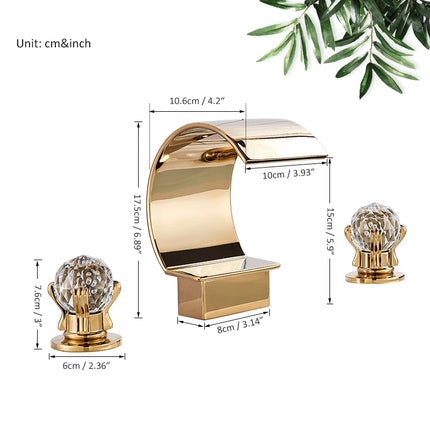 Gold Waterfall Bathroom Faucet Crane Crystal Handle Widespread Hot Cold Water Mixer Tap Torneiras For Basin Taps