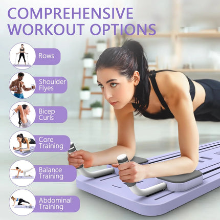 6IN1 Fitness Board + Waist Belts Multifunctional Abdominal Board Push-Ups Stands Pilates Board Home Exercise Gym Equipment
