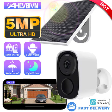 Solar camera security 5MP Battery Camera With 3W Full Color Night Vision Outdoor wifi surveillance camera security protection