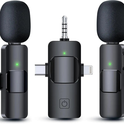 3 in 1 Wireless Microphone for iPhone Android Wireless Lavalier Microphone Noise Canceling Lapel Mic for Interview Video Podcast