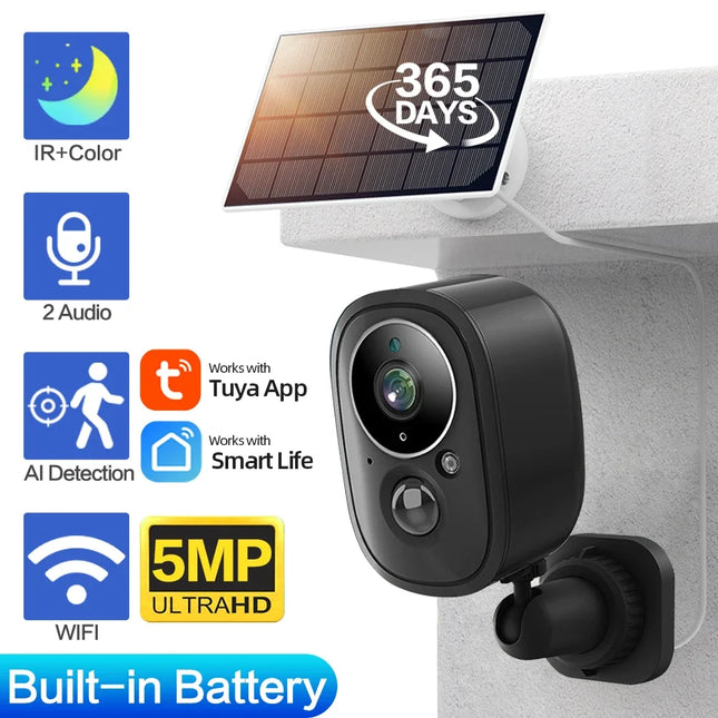 Smart Life 5MP Wifi Solar IP Camera Outdoor Home Color Night Vision Wireless Battery Powered CCTV Security Surveillance Camera