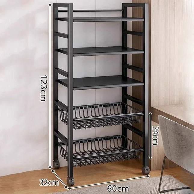 Vegetable Basket Trolley Kitchen Multifunctional Storage Rack Fruit Microwave Oven Kitchen Organizer Shelf Movable Rolling Cart