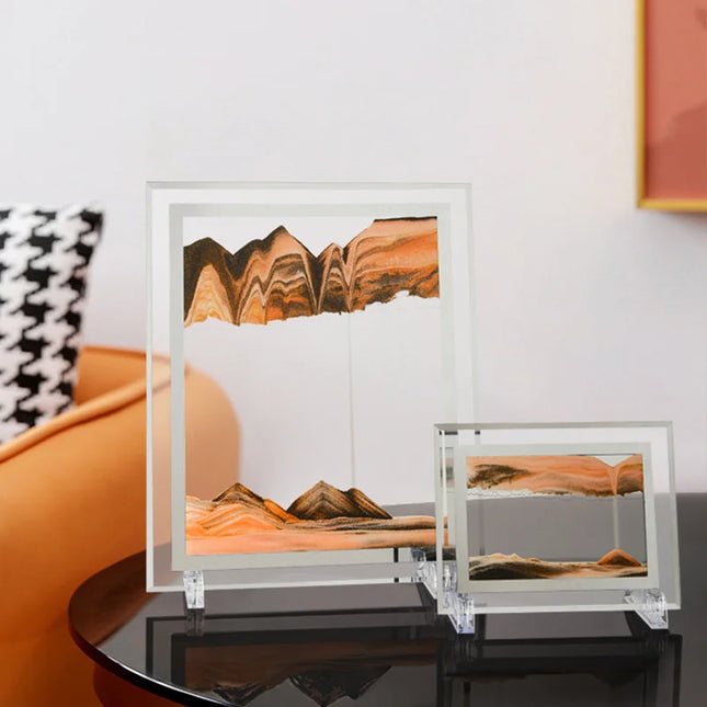 3D Glass Sandscape Hourglass, Moving Sand Art Picture, Rectangle Glass , Desktop Decoration, Quicksand Painting, Home Decor