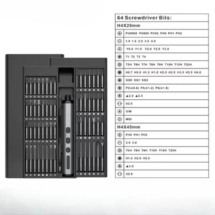 Mini Precision Electric Screwdriver Set 68 in 1 Power Repair Tool with 64 Magnetic Torx Phillips Drill Bits 5 Torque Settings