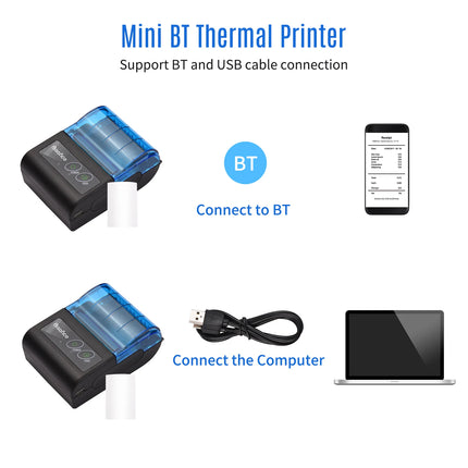Bisofice Portable Mini Thermal Printer 2 inch Wireless USB Receipt Bill Ticket Printer with 58mm Print Paper for Restaurant
