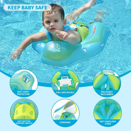 Pvc Inflatable Baby Swimming BOBO Float With Sunshade Canopy Seat Pocket For Toddlers Infant Kids Age 1-3 Pool Beach Arm Floatie