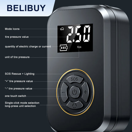 BELIBUY Portable Tire Inflator Rechargeable Electric Inflator For Car Bicycle Digital Air Compressor Football Ball Inflator Pump