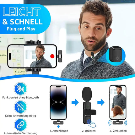 Lavalier Microphone 2.4G Wireless Portable Audio Video Recording Mini Mic for iPhone Android Live Broadcast Gaming Phone
