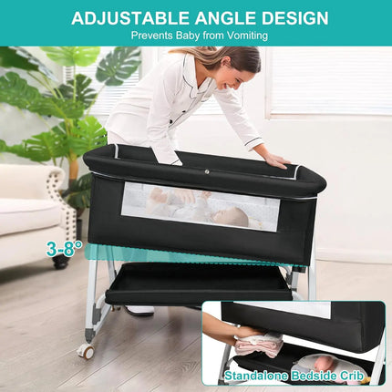 Baby Bassinet Bedside Sleeper, 3 in 1 Rocking Bassinet for Baby, Bassinet Bedside Sleeper with Wheels, Adjustable Height, S