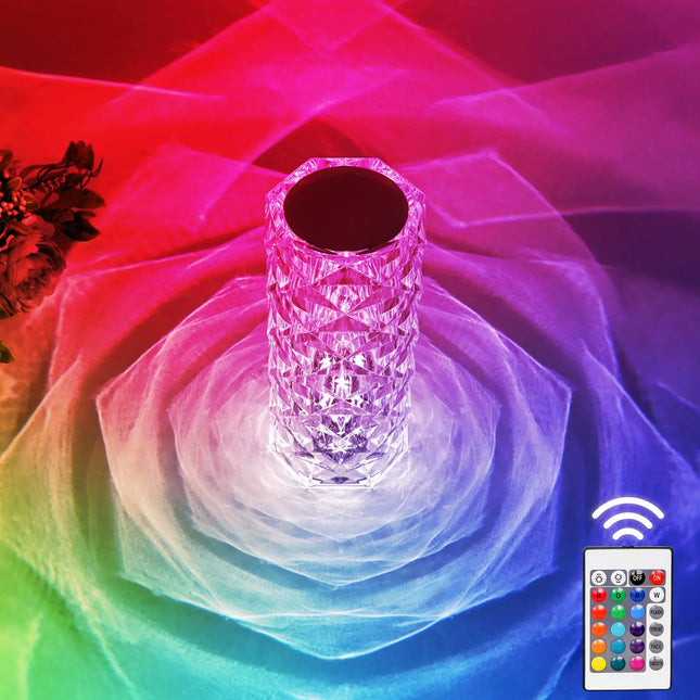 Crystal Lamp Touch Control Table Rose Light with 16 Colors RGB Night Light LED Rose Diamond Touch Lamp for Bedroom Birthday Gift