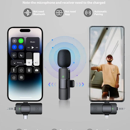 3 in 1 Wireless Microphone for iPhone Android Wireless Lavalier Microphone Noise Canceling Lapel Mic for Interview Video Podcast
