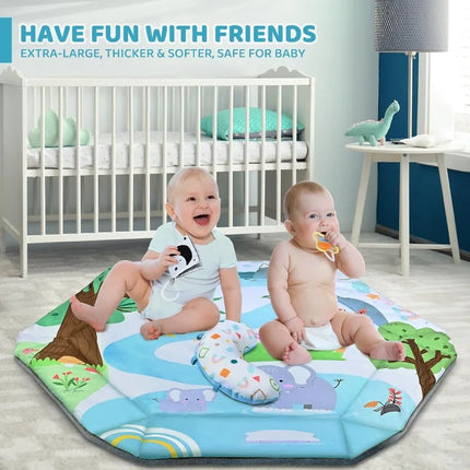 Baby Gym Play Mat, 8-in-1 Tummy Time Mat & Ball Pit with 6 Toys, Washable Baby Activity Play Mat for Visual, Hearing, Sensory