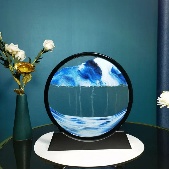 3D Moving Sand Art Picture Round Glass Deep Sea Sandscape Hourglass Quicksand Craft Flowing Sand Painting Office Home Decor Gift