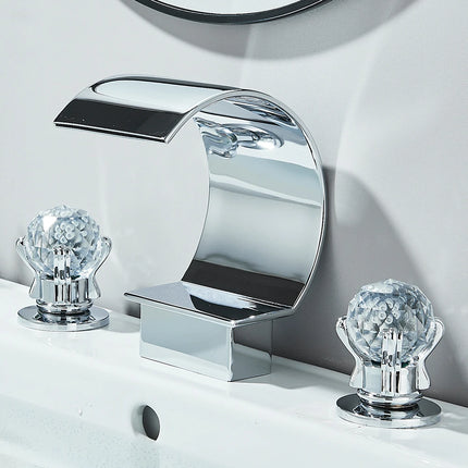 Gold Waterfall Bathroom Faucet Crane Crystal Handle Widespread Hot Cold Water Mixer Tap Torneiras For Basin Taps