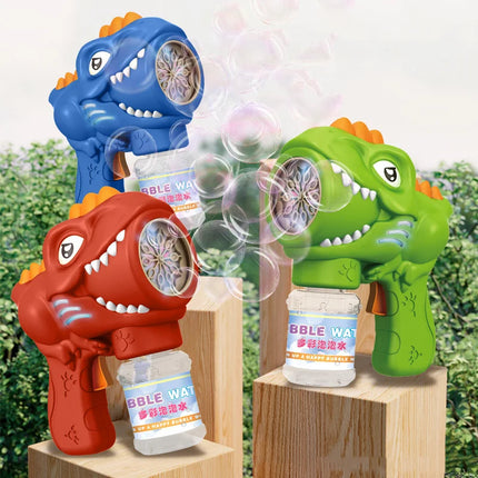 Dinosaur Bubble Gun Electric Glow 10 Hole Automatic Soap Bubble Machine for Children Portable Outdoor Party Toys Children's Gift