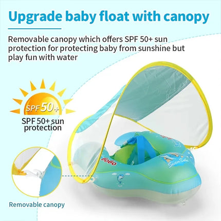 Pvc Inflatable Baby Swimming BOBO Float With Sunshade Canopy Seat Pocket For Toddlers Infant Kids Age 1-3 Pool Beach Arm Floatie