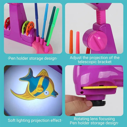 Adjustable Kids Projection Drawing Toy Erasable with 32 Cartoon Patters Smart Art Sketcher Projector Drawing Projector