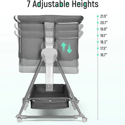 Baby Bassinet, Beside Sleeper for Baby Easy Folding Bedside Bassinet with Storage Basket and Wheels to Reduce Mom's Fatigue