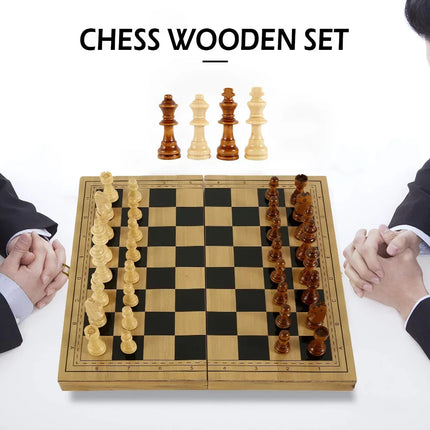 Wooden Chess Set 29x14.5cm Folding Game Board Backgammon Checkers Travel Games for Adult Kids Gift Family Game Chess Board