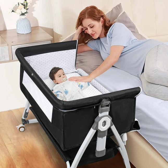 Baby Bassinet Bedside Sleeper, 3 in 1 Rocking Bassinet for Baby, Bassinet Bedside Sleeper with Wheels, Adjustable Height, S