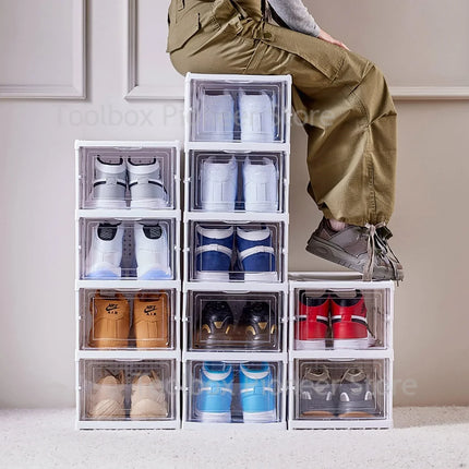 Foldable Shoes Box Thickened Plastic Sneaker 3/6 Layers Shoe Storage Box Dustproof Stackable Cabinet Shoe Organizers Rack Shelf