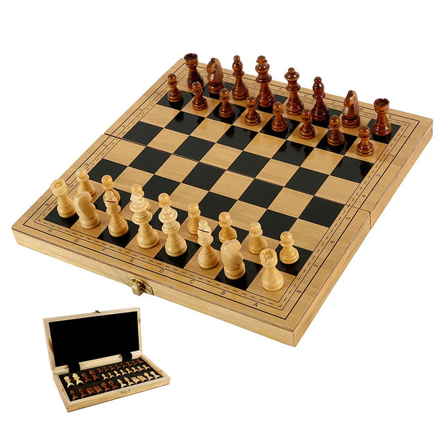 Wooden Chess Set 29x14.5cm Folding Game Board Backgammon Checkers Travel Games for Adult Kids Gift Family Game Chess Board