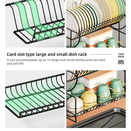 2 tier dish drying rack drain board set tableware drainer Kitchen countertop storage rack cup holder Knife and fork holder