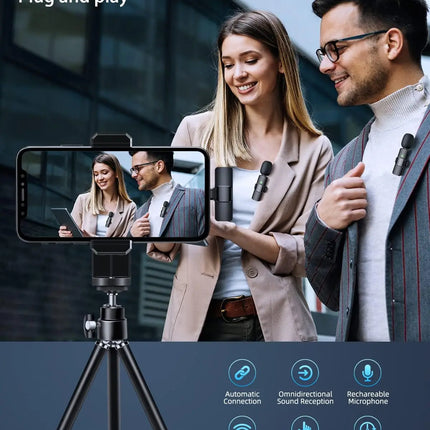 3 in 1 Wireless Microphone for iPhone Android Wireless Lavalier Microphone Noise Canceling Lapel Mic for Interview Video Podcast