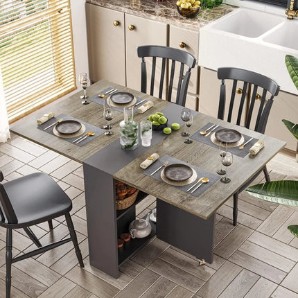 Folding Dining Table with 2 Storage Racks, Drop Leaf Table with 6 Wheels, Multifunction Expandable Table for Kitchen, Bedroom