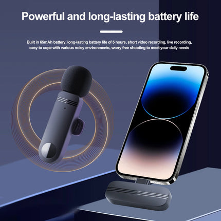 Wireless Lavalier Microphone Dynamic Microphone Audio Video Recording Mini Mic for iOS Android Live Broadcast Gaming Phone Mic