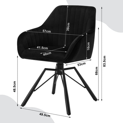 2PCS/SET Swivel Dining Chairs Velvet Living Room Ergonomic Leisure Chair Upholstered Lounge Kitchen Chair with Armrests