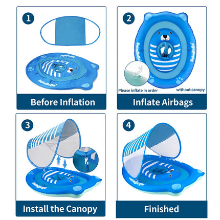 Swimbobo Inflatable Blue Bear Baby Swimming Rings Factory Price Product For Summer Kids Seat float Child Swim ring With Canopy