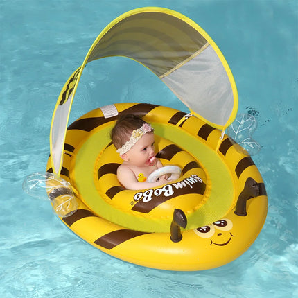 Swimbobo Inflatable Blue Bear Baby Swimming Rings Factory Price Product For Summer Kids Seat float Child Swim ring With Canopy
