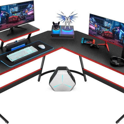 L Shaped Gaming Desk Computer Corner Desk PC Gaming Desk Table with Large Monitor Riser Stand for Home Office Sturdy Writing