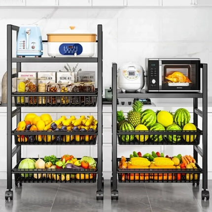 Vegetable Basket Trolley Kitchen Multifunctional Storage Rack Fruit Microwave Oven Kitchen Organizer Shelf Movable Rolling Cart