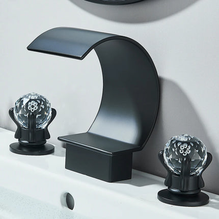 Gold Waterfall Bathroom Faucet Crane Crystal Handle Widespread Hot Cold Water Mixer Tap Torneiras For Basin Taps