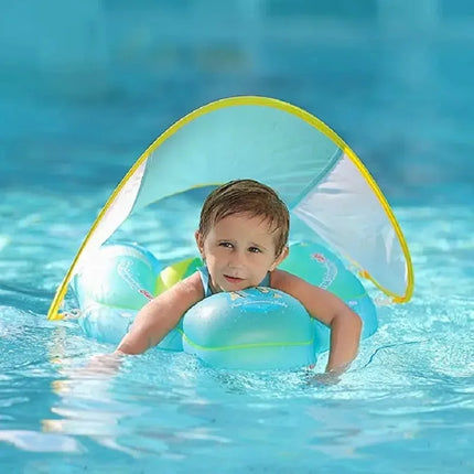 Pvc Inflatable Baby Swimming BOBO Float With Sunshade Canopy Seat Pocket For Toddlers Infant Kids Age 1-3 Pool Beach Arm Floatie