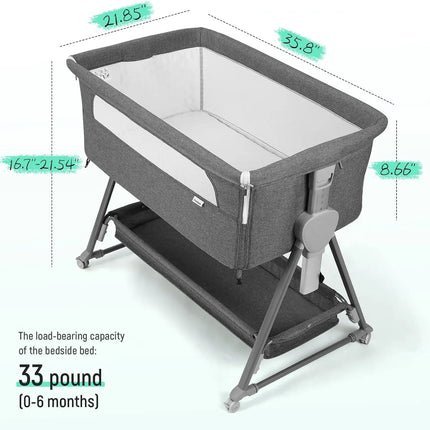 Baby Bassinet, Beside Sleeper for Baby Easy Folding Bedside Bassinet with Storage Basket and Wheels to Reduce Mom's Fatigue