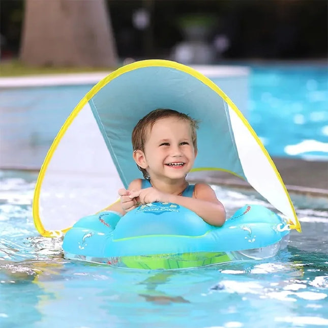 Pvc Inflatable Baby Swimming BOBO Float With Sunshade Canopy Seat Pocket For Toddlers Infant Kids Age 1-3 Pool Beach Arm Floatie